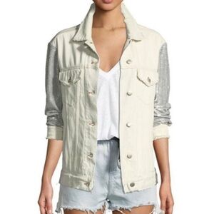 IRO Nanopo frayed denim jacket with silver sequin sleeves and back size EU40